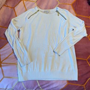 MICHAEL KORS Off White Shoulder Zip Sweater